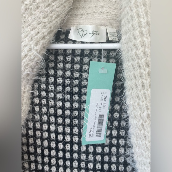 NWT RD Style oversized black / cream acrylic blend open front cardigan; size S - Picture 3 of 8